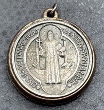 Vintage St. Benedict Medal Pendant Sentia Muniamur Silver Tone Brass Tone picture