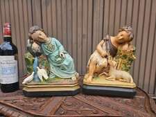 pair antique Large young Saint John and  Jesus matching set statue chalk picture