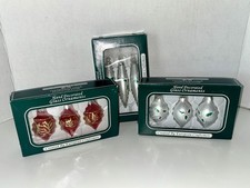 VTG 1990s Romania Glass Christmas Ornaments 9 Pc 3 Boxes Hand Decorated Finials picture