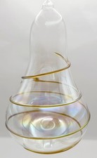 Silvestri Handblown Ornament Iridescent Blown Glass Pear Shape Gold Swirl Design picture