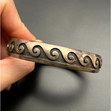 Vintage Hopi Bernard Dawahoya Native Water Waves Silver Bracelet Bangle 7-3/8