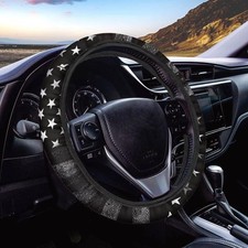 Print Universal 15 inch Car Steering Wheel Cover,Anti-Slip Black American Flag picture