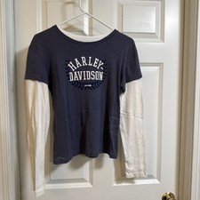 Harley-Davidson Women’s Layered Look T-shirt Blue/white Sz XL Unusual Design picture