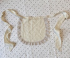 Vintage Ivory Half Apron Ruffled Lace Trim 82in Long Strap 14X13 Cottagecore picture