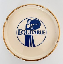 Vintage Equitable Insurance Advertising Ashtray Ceramic Blue Gold Trim MCM picture