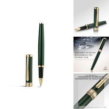 BEILUNER Green Lacquer Rollerball Pen, Diamond-Studded Cap Design, 24K Gold picture