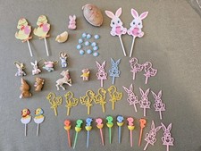 Vtg 50 Pc Lot of Easter Picks Decorations Bunnies Chicks Crafts Wreaths Dioramas picture