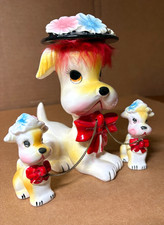 Set of Vintage Lipper Mann Arnart Style Mama Dog & 2 Puppies Chained Wales Japan picture