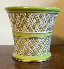 Antique Paris Porcelain Reticulated Basketweave Cachepot Planter Urn picture