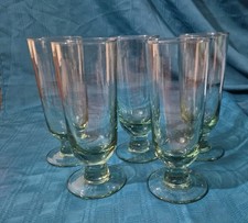 5 Green Tinted Pedestal Stemware Heavy Wine Goblet Glasses picture