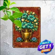 Blue Lily Golden Vase Vintage Metal Sign Botanical Wall Decor Plaque picture