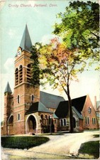 Trinity Church Portland, Conn. Postcard 1941 Hand-Colored Metropolitan News picture