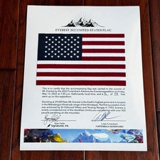 MOUNT EVEREST Genuine US Mini Flag ARTIFACT Carried to the Summit of MT 29029 FT picture