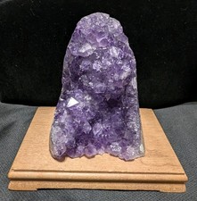 AAA Premium Deep Purple Amethyst Geode Cluster Cut Base Specimen Wood Stand 420g picture
