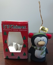 Vintage L'il Charmer Bisque Porcelain Bell Christmas Penguin Jasco  picture