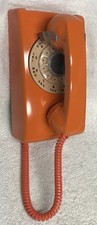 Vintage 1970s ITT Model 554 Series (3-79) ORANGE Rotary Wall Mount Telephone picture