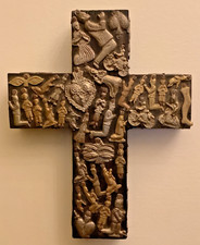 Vtg ESTELA OGAZON Milagros Cross, Mexican Folk Art, 7.5