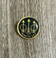 Vintage Beretta USA Firearms Logo Lapel Pin Enameled Pinback Button 1” Gold Tone picture