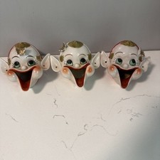 3 Vtg Porcelain Pixie Elf Ashtray 50’s Japan Gold Butterfly Incense READ picture