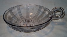 Vintage Pressed Clear Glass Etched Floral Stripes Handled Nappy Candy Bowl Dish picture