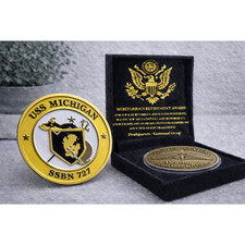 Rare USS Michigan SSBN 727 Submarine Challenge Coin USN w/ Retirement Award picture