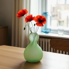 Paola Navone  Frosted Green Art Glass Vase Modern Italian 11.5” Minimal Fun picture
