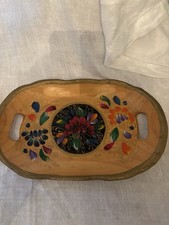 Vintage Batea Wood Floral Mexican Folk Art Tray 12 x 7 1/2 Inches Hand Painted picture