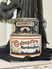 Vintage inspired Halloween  Campfire & Haunted Chocolate Tins Primitive Decor picture