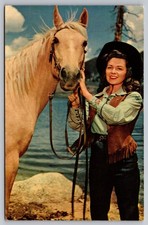Vintage WESTERN CUTIE & HER MOUNT Palomino and Cowgirl Postcard picture
