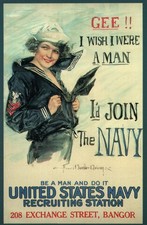 WWI US Navy Recruiting Christie Gee I Wish I Were A Man Bangor ME Postcard picture