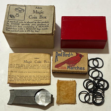 Vintage 1930s S.S. Adams Magic Coin Box Wooden Set Box Instructions Complete picture