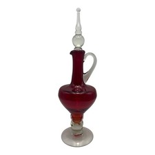 Vintage Bischoff MCM Ruby Red Glass Bubble Stem Decanter W/Stopper picture
