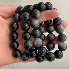 5pcs silver obsidian bead bracelet, crystal gemstone elastic bracelet Size 14mm picture