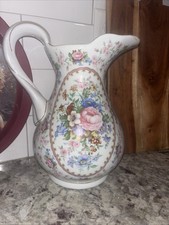 Antique Victorian Pitcher Beautiful Flower Pattern Gold Trim picture
