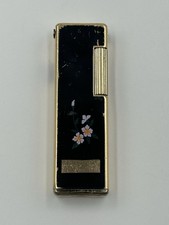 Vintage Battat Korean Floral Enamel Refillable Butane Pocket Lighter Gold Tone picture
