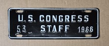 Vintage US CONGRESS STAFF 1966 License Plate Topper #53 picture