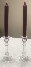 Vintage Hexagonal Crystal Candlestick Holders Clear Glass Set Of 2 picture