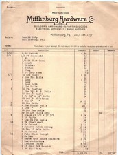 1937 Mifflinburg Hardware Co. billhead, Pennsylvania picture