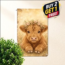 Adorable Highland Cow Tin Sign Retro Farmhouse Country Cattle Wall Art Decor picture