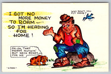 c1960s Hobo Homeless Vagrant No More Money, Heading Home Chrome Postcard picture