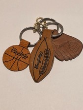 3 Vintage Leather Rawlings Key Rings Baseball Football Basketball  picture