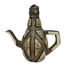 Maroccan Pottery Brass And  Camel Bone Mosaic Mini Decorative Jeannie Pot 7
