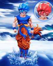 33.5CM Dragon Ball Son Goku Anime Figure LED Statue Super Saiyan Blue Red Hair picture
