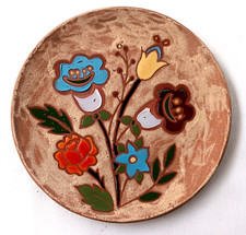 Decorative Terra Cotta Hand Painted Art Pottery Floral Plate Wall Hanging picture