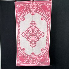 Gorgeous Vintage Mid Century Terry Towel Pink & White Medallion Floral Retro 70s picture