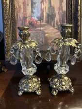 Pair Antique Hollywood Regency Style Ornate Gold cast Brass  Candlestick Holders picture