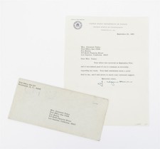 J. Edgar Hoover SIGNED Letter FBI Watermarked Paper Envelope September 23, 1965 picture