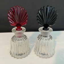 Paden City Glass Glades No. 215 Cologne Bottles Crystal Ruby Ebony Art Deco picture