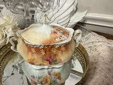Antique RS Prussia Style Floral Covered Sugar Bowl Hand Painted Rose Tureen  picture