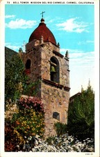 1930s Carmel California Mission Bell Tower Curt Teich Linen Postcard picture